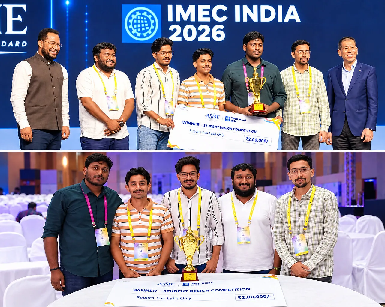 Mechanical engineering students pose with a trophy and winner’s cheque at an awards event.