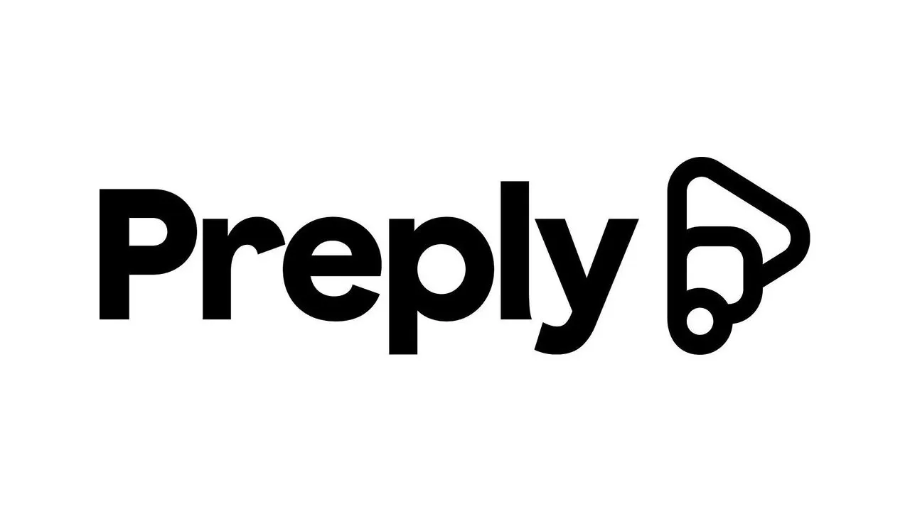 Black Preply wordmark beside its stylized speech-bubble logo on a white background.