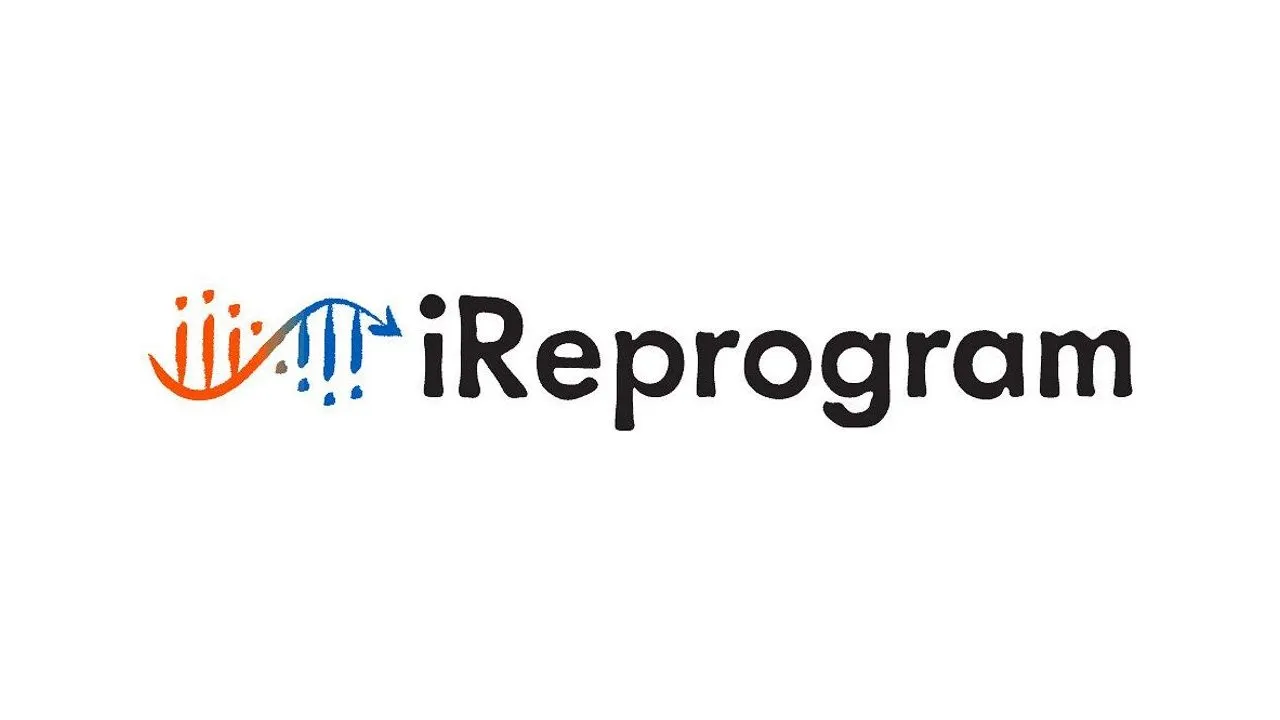 iReprogram logo with orange and blue arrows beside black text on a white background